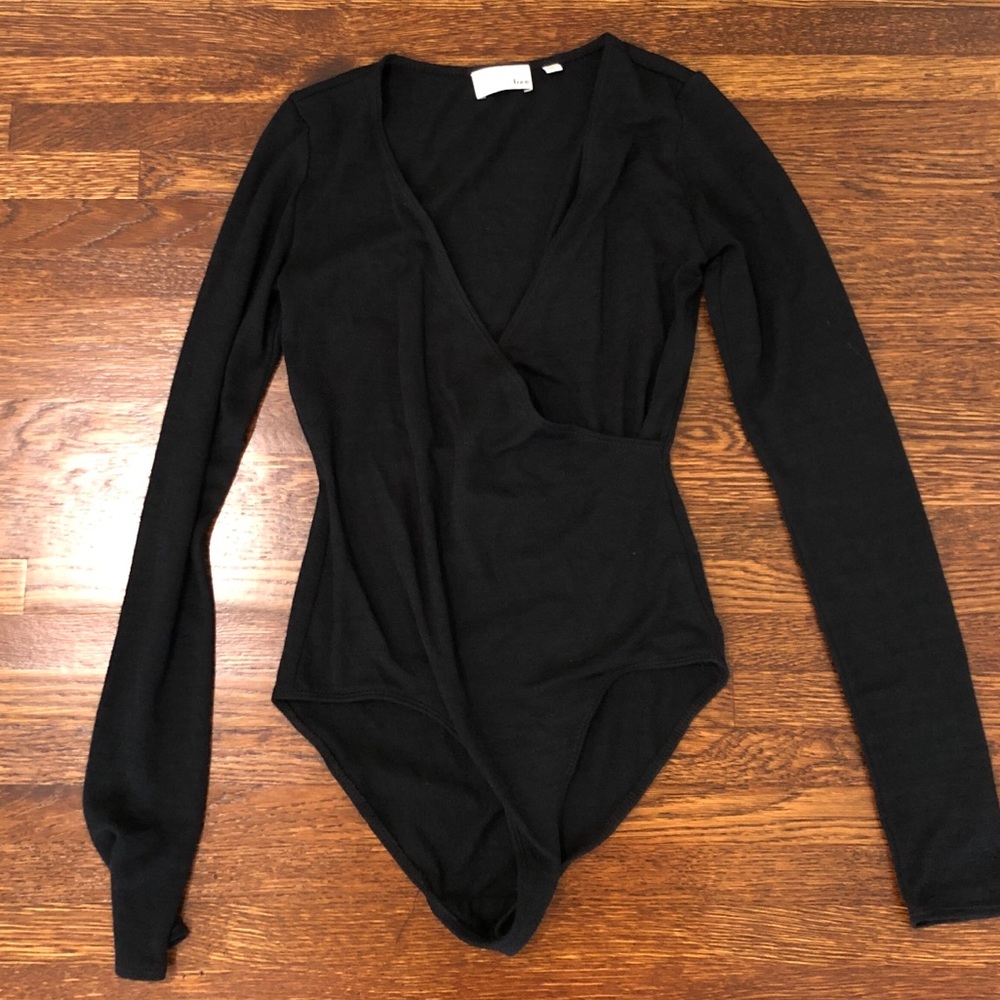 Aritzia Wilfred Black Bodysuit Criss Cross Front